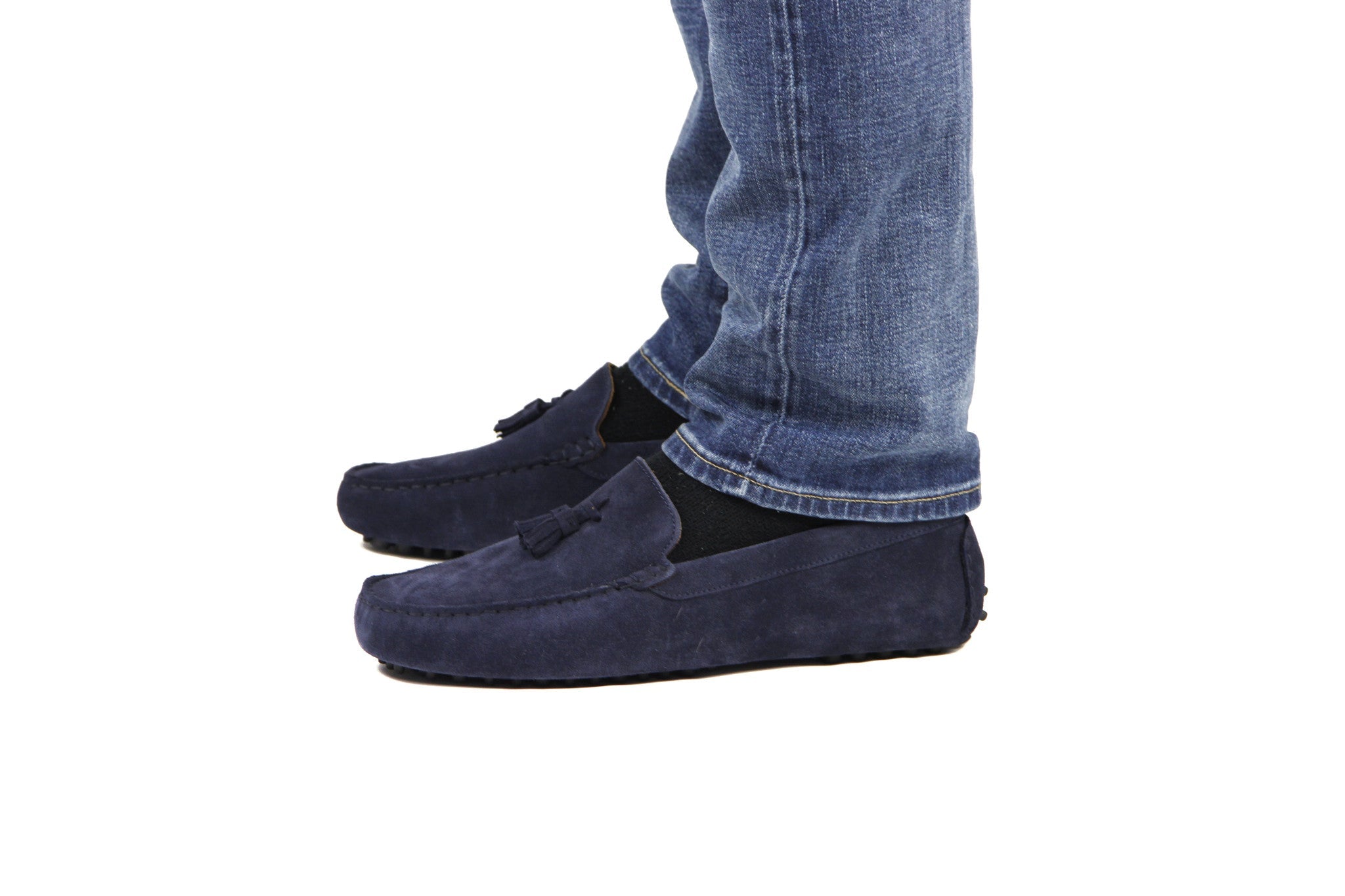Hugs & Co Mens Tasselled Driving Loafers Navy Blue Suede