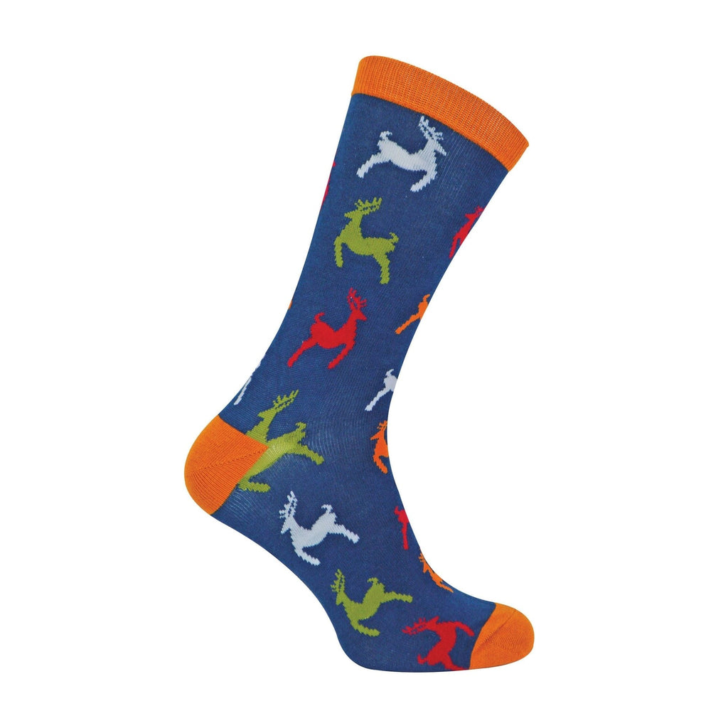 Sock Snob 1 Pack Mens Novelty Navy Leaping Deer Bamboo Socks