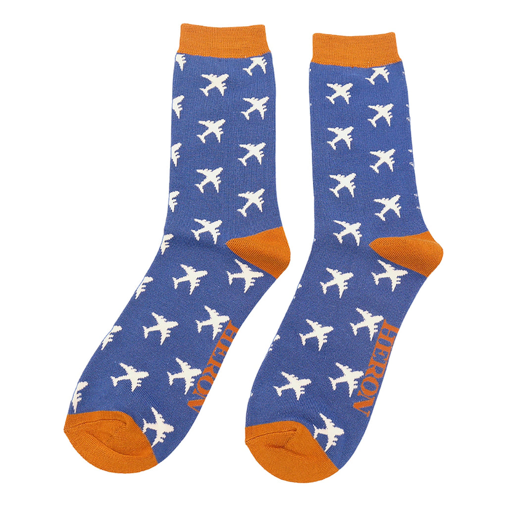 Sock Snob 1 Pack Mens Novelty Blue Airplanes Bamboo Socks