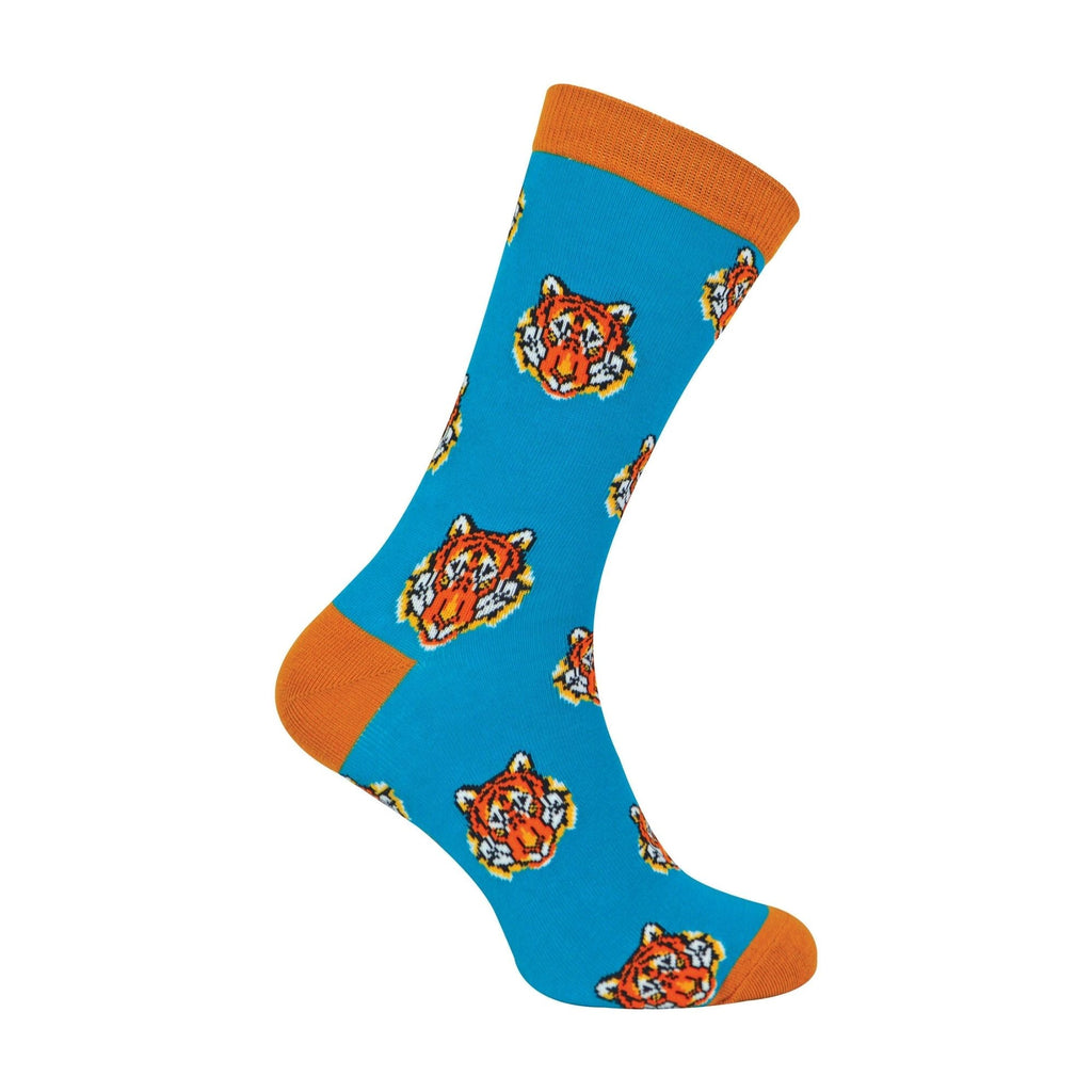 Sock Snob 1 Pack Mens Novelty Turquoise Tigers Bamboo Socks