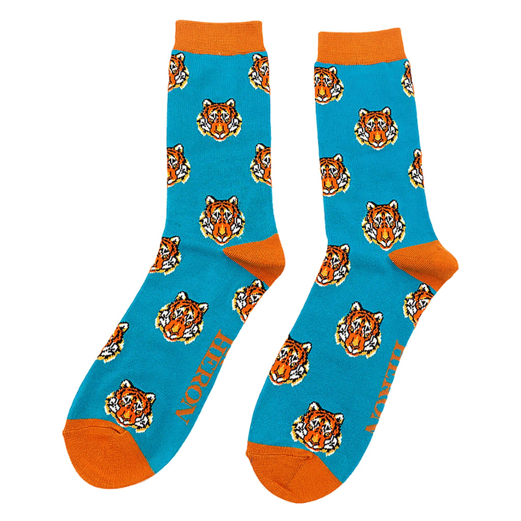 Sock Snob 1 Pack Mens Novelty Turquoise Tigers Bamboo Socks