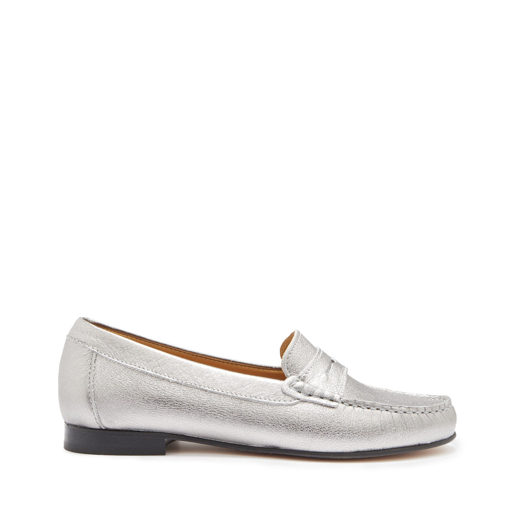 Hugs & Co Womens Penny Loafers Leather Sole Titanium Metallic Leather