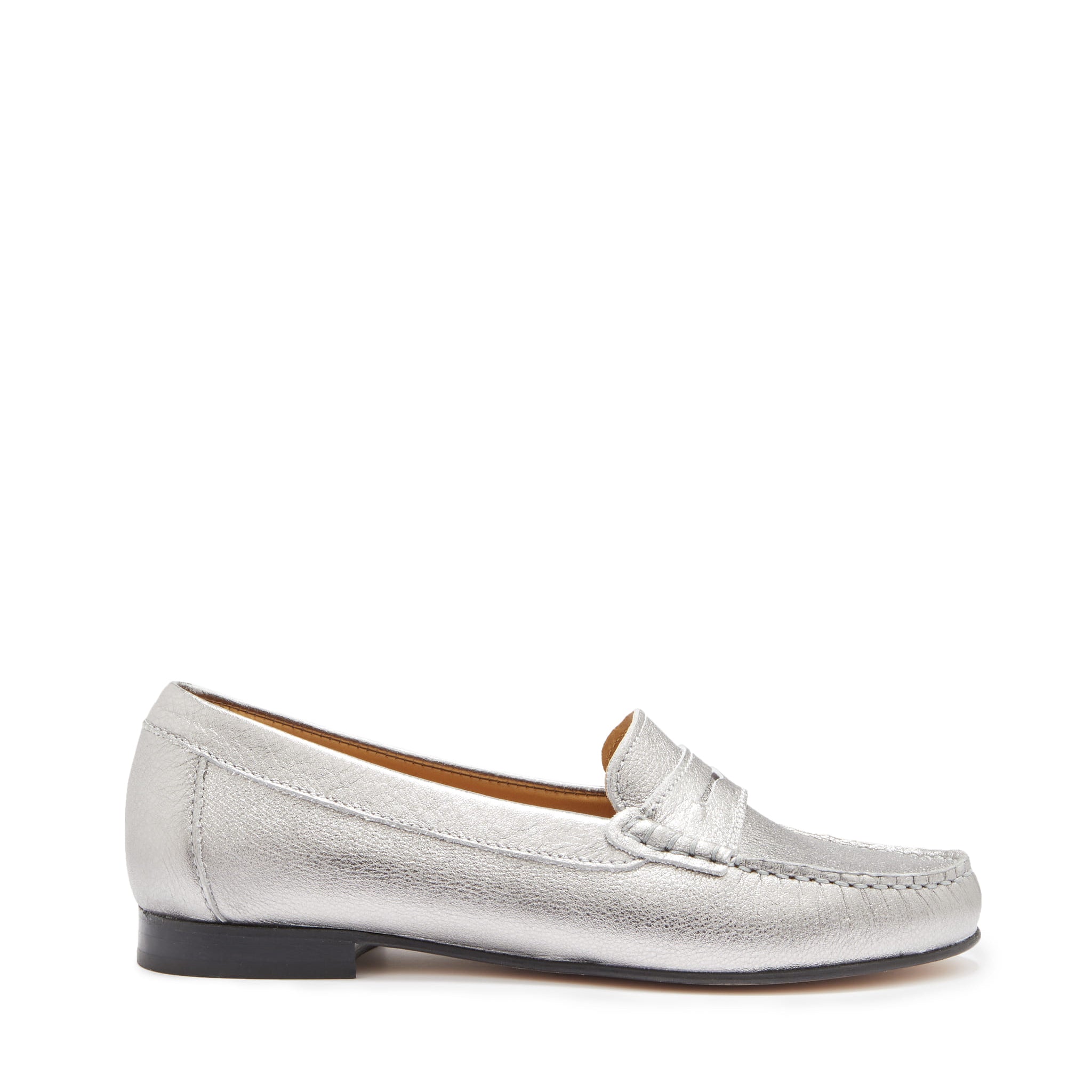 Hugs & Co Womens Penny Loafers Leather Sole Titanium Metallic Leather