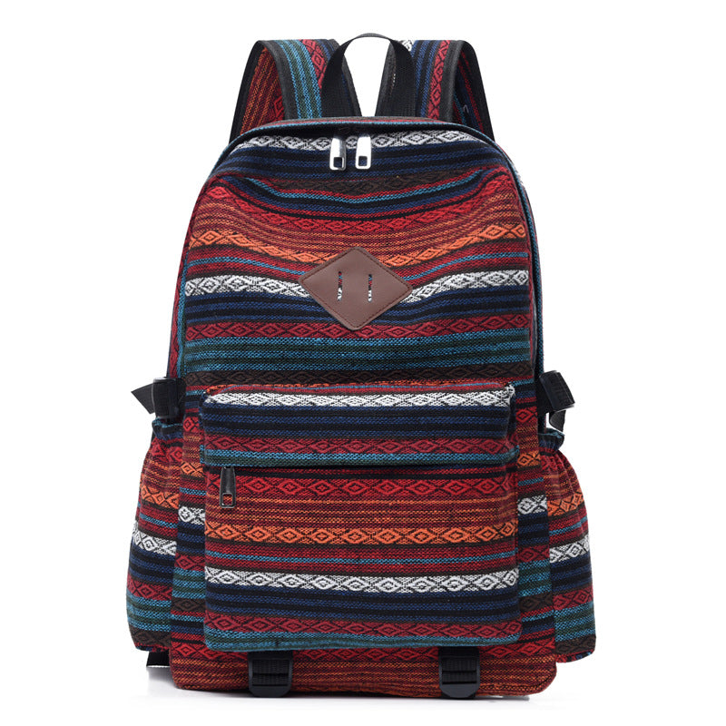Plaid canvas student backpack front view