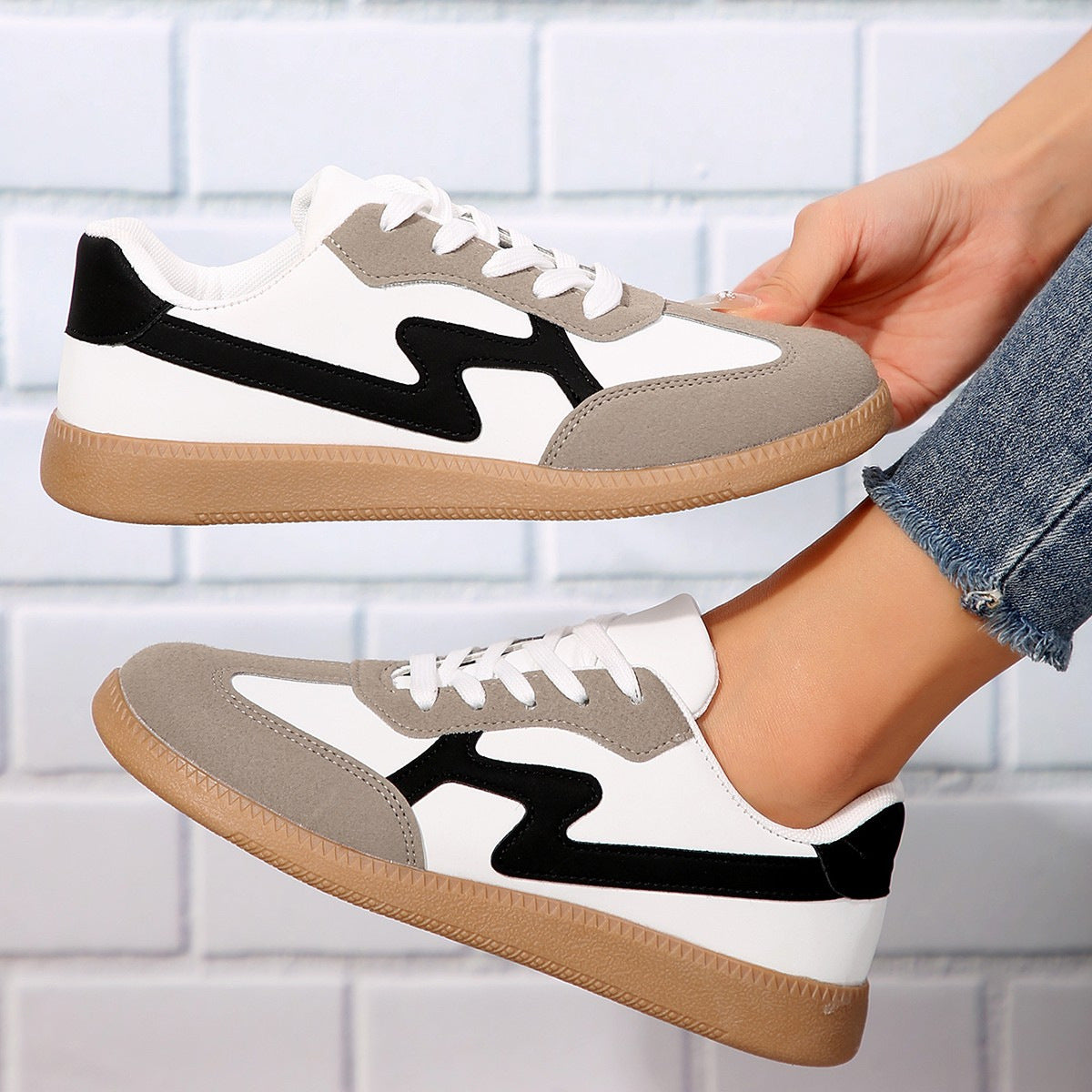 Womens Leather Breathable Height Increasing Platform Black Trainers
