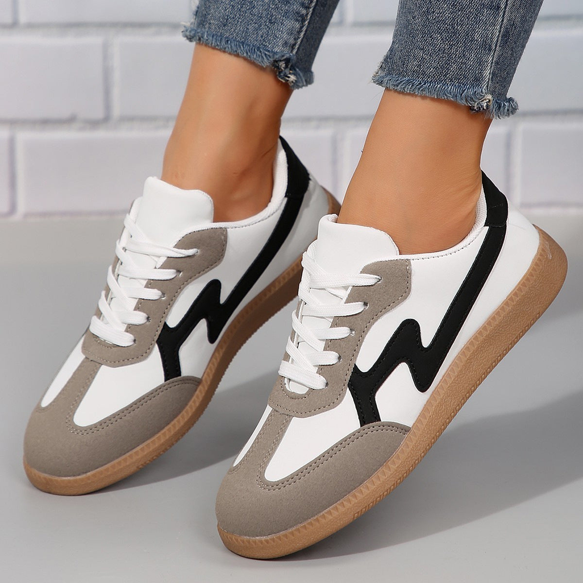 Womens Leather Breathable Height Increasing Platform Black Trainers