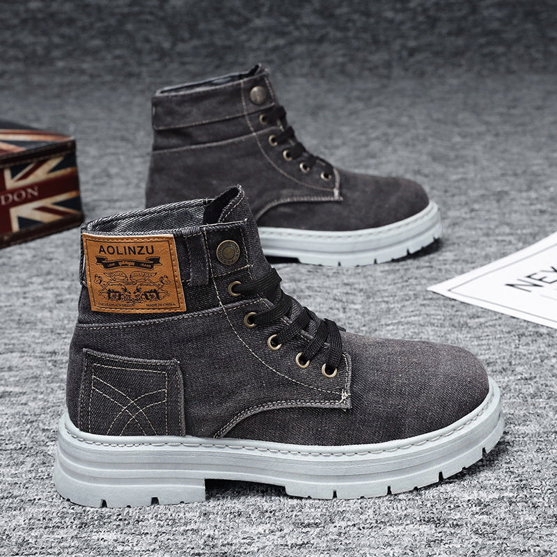 Canvas Breathable Height Increasing Wedge Heel Lace Up Boots