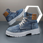 Canvas Breathable Height Increasing Wedge Heel Lace Up Boots