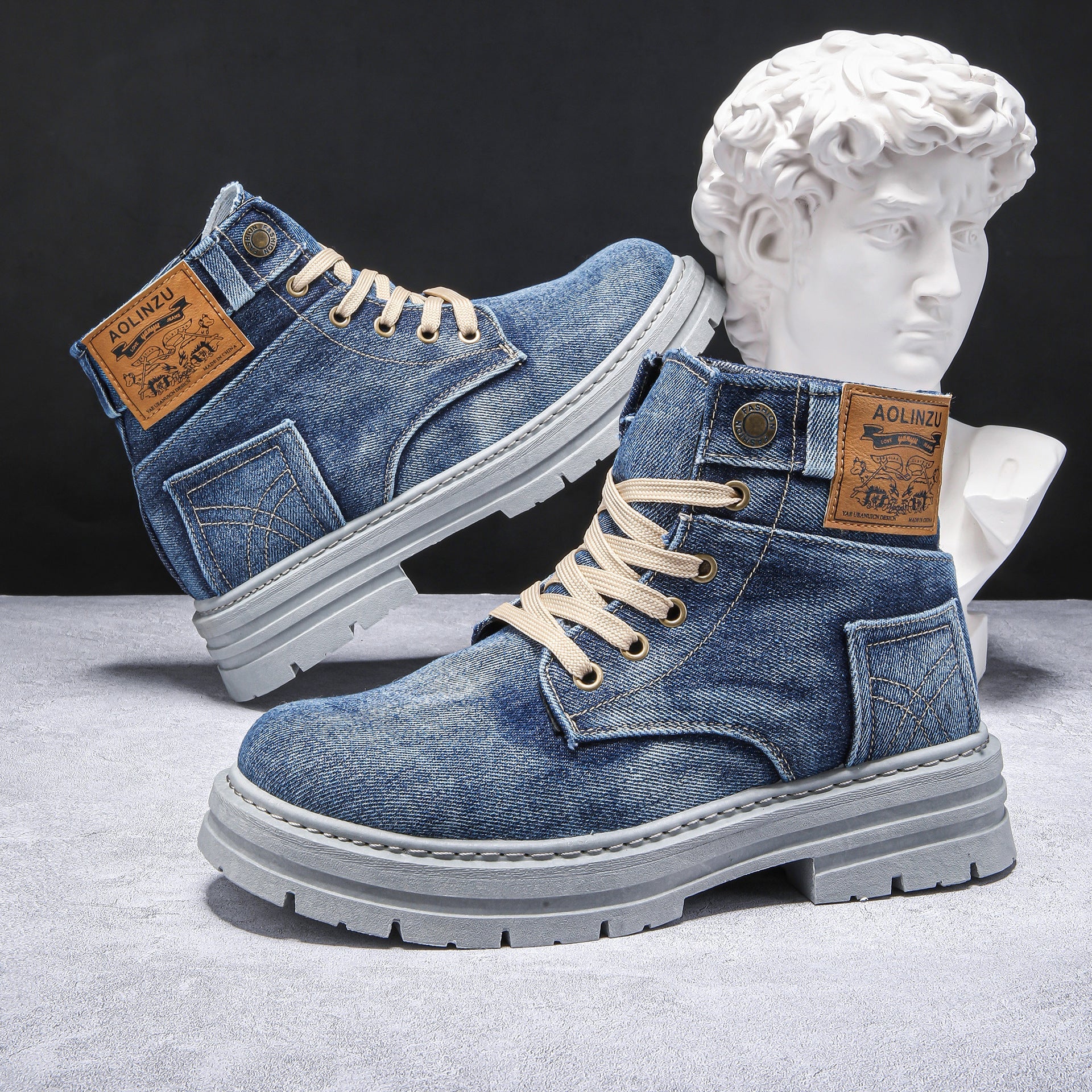 Canvas Breathable Height Increasing Wedge Heel Lace Up Boots