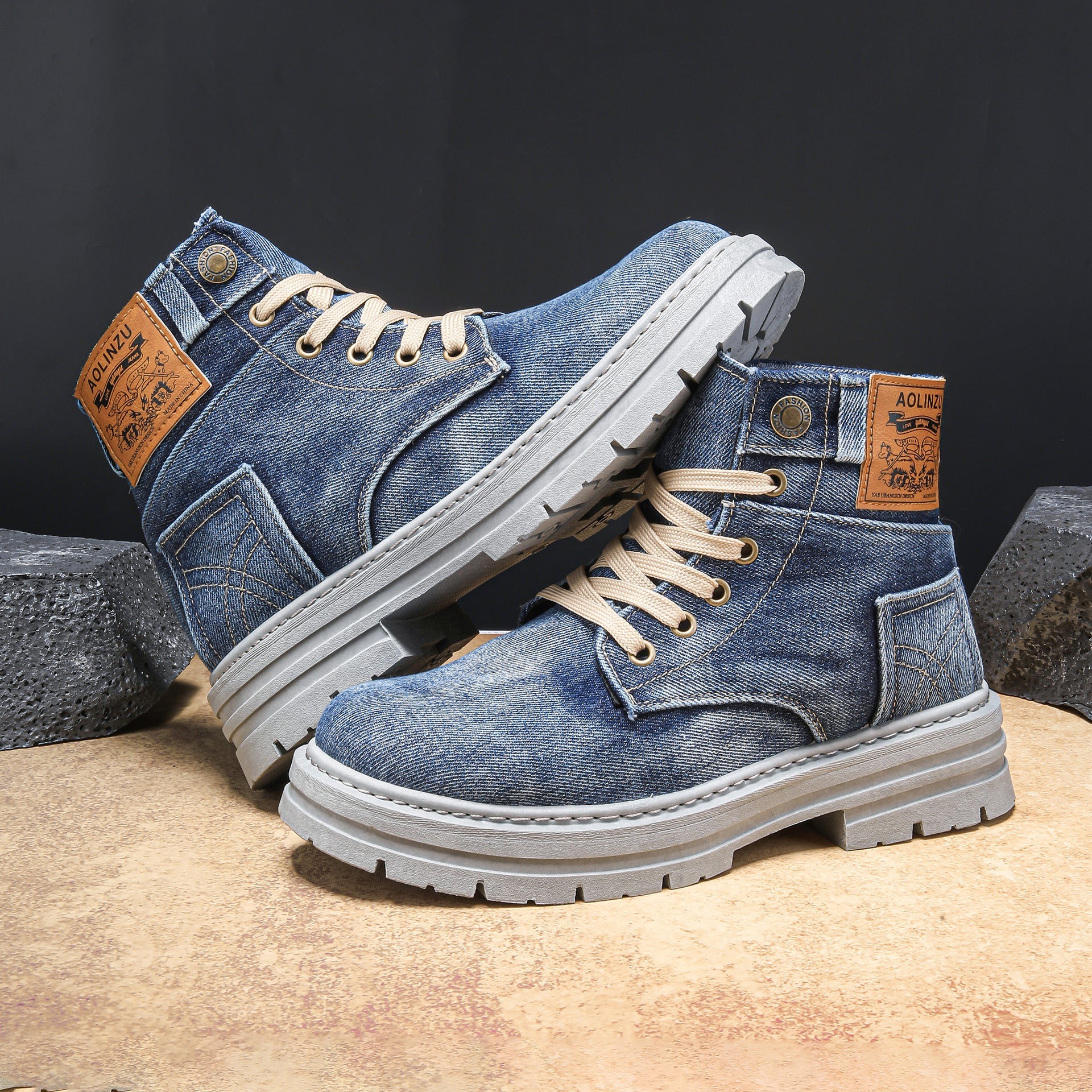 Canvas Breathable Height Increasing Wedge Heel Lace Up Boots
