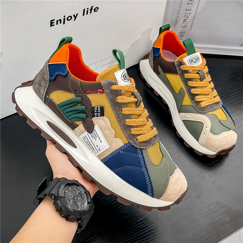 Mens Leather Height Increasing Platform Low Top Trainers