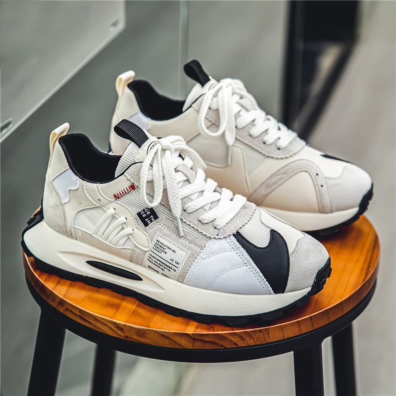 Mens Leather Height Increasing Platform Low Top Trainers