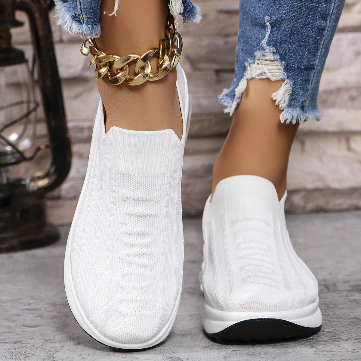 Womens Leather Breathable Low Top Round Toe Trainers
