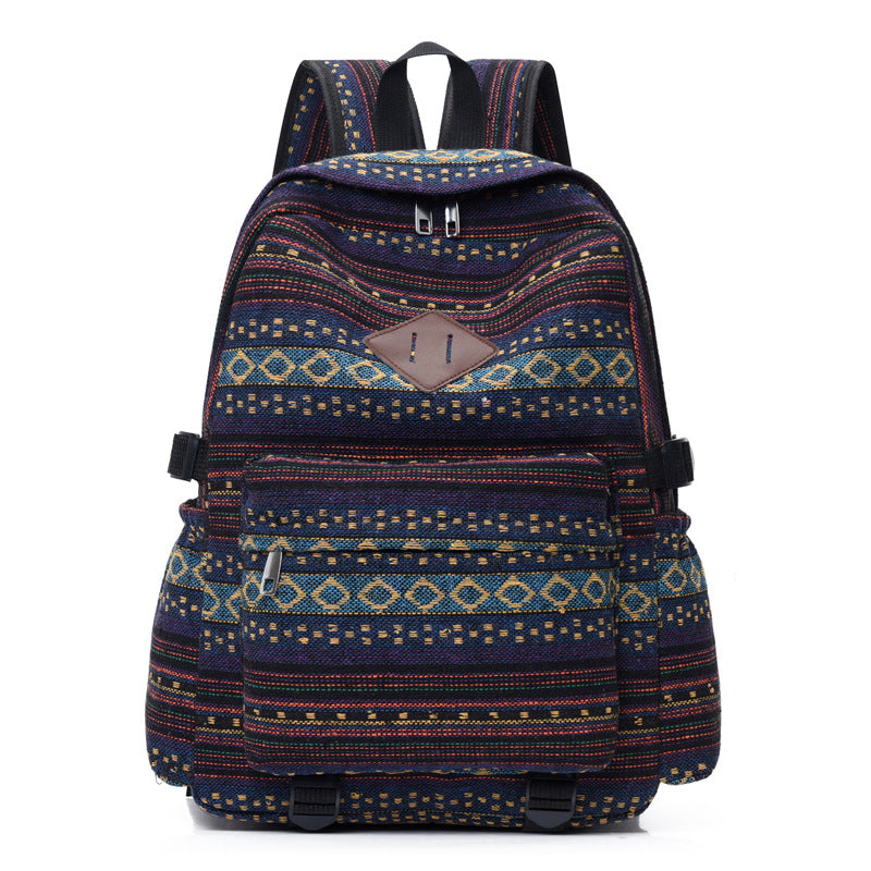 Plaid canvas student backpack lifestyle product view