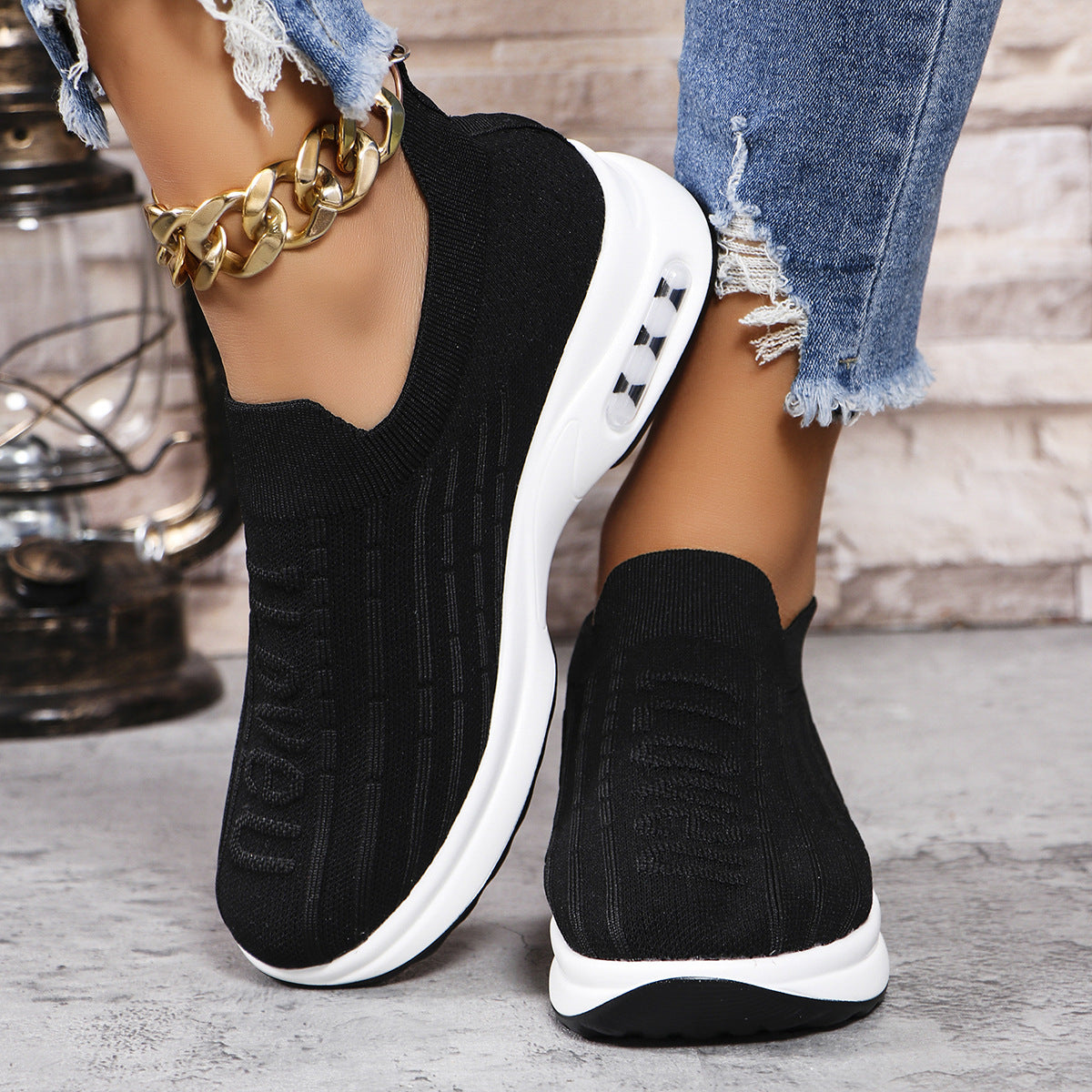 Womens Leather Breathable Low Top Round Toe Trainers