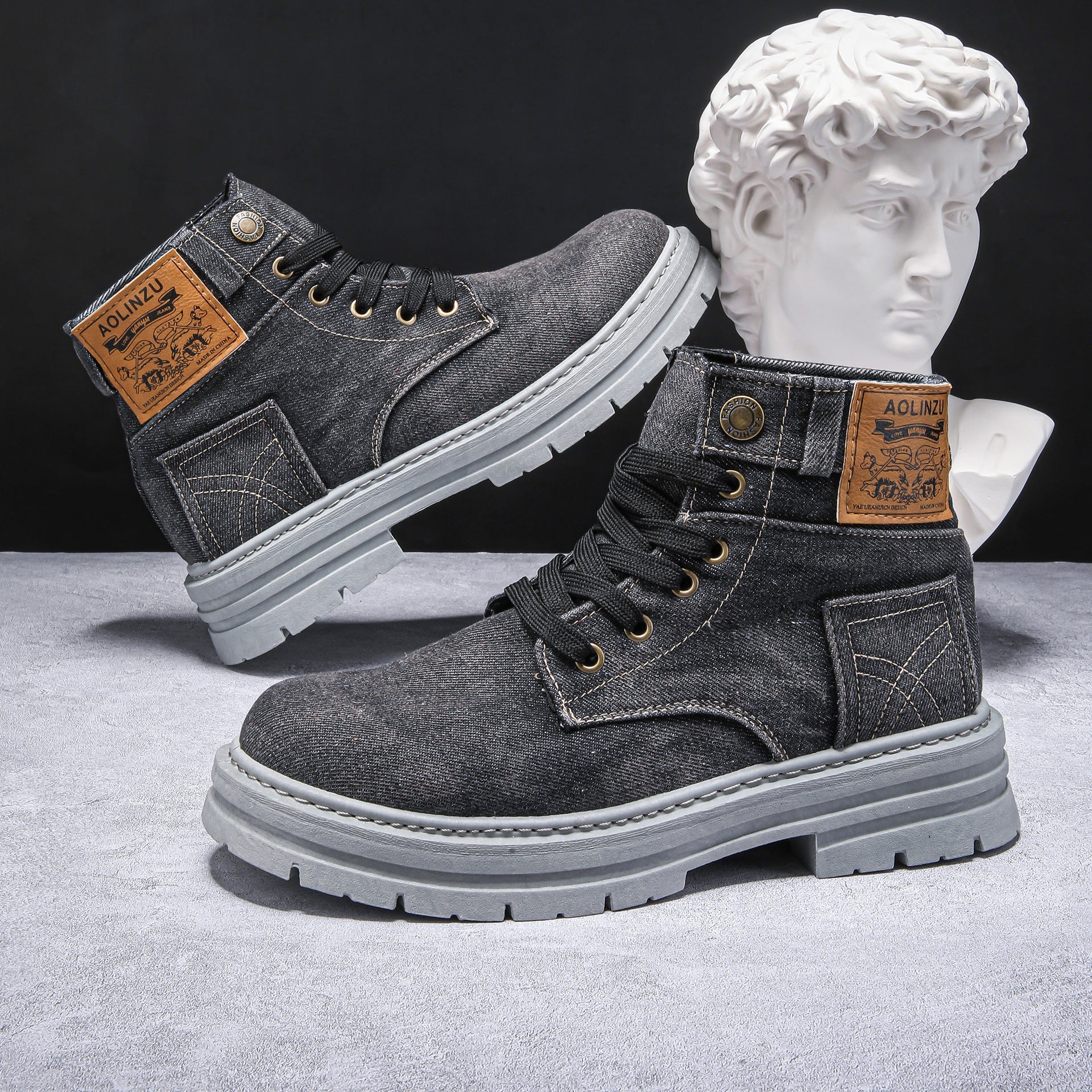 Canvas Breathable Height Increasing Wedge Heel Lace Up Boots