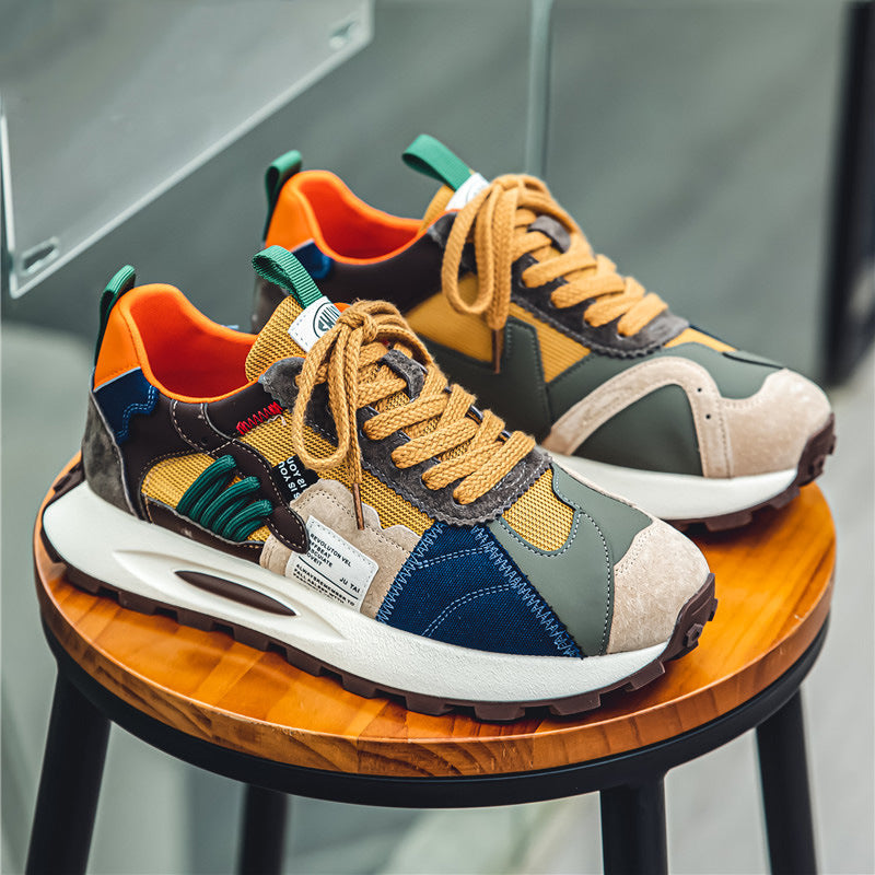 Mens Leather Height Increasing Platform Low Top Trainers