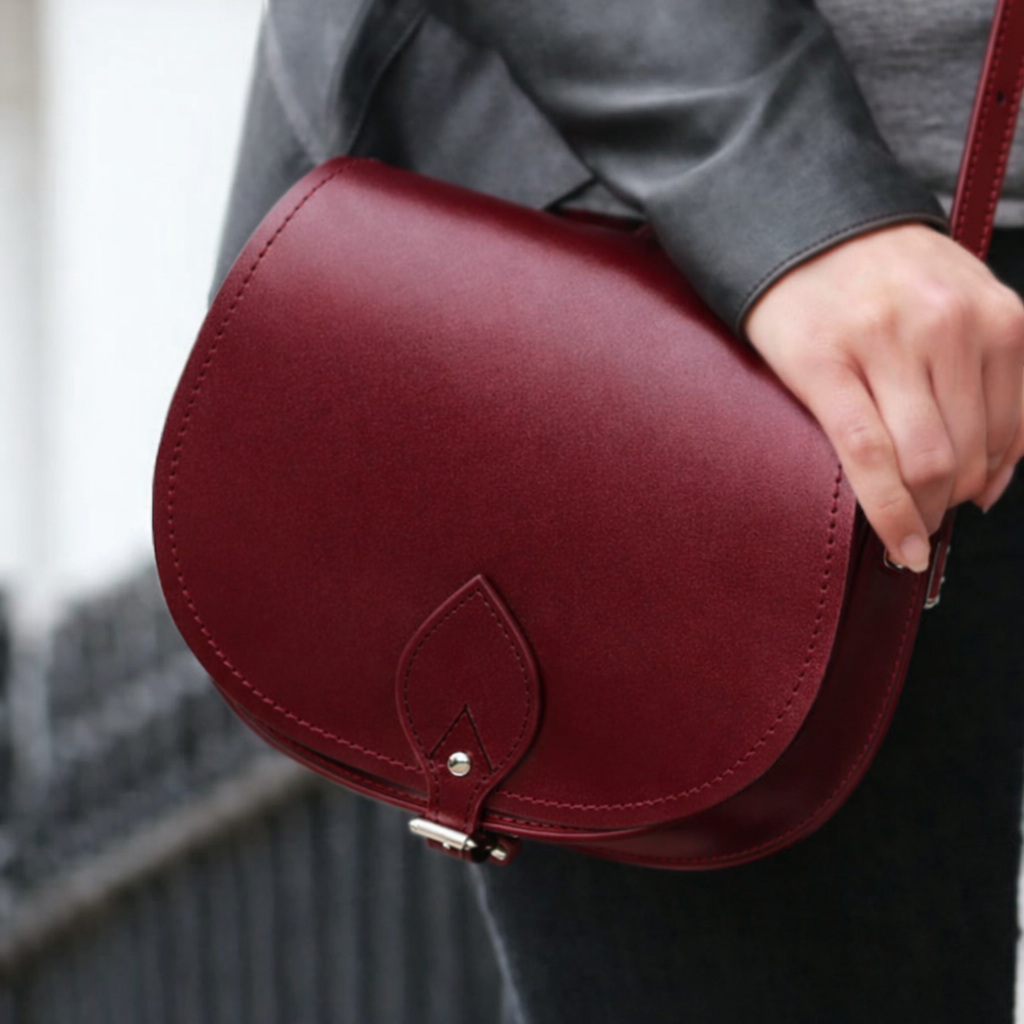 Zatchels Oxblood leather saddle bag model view