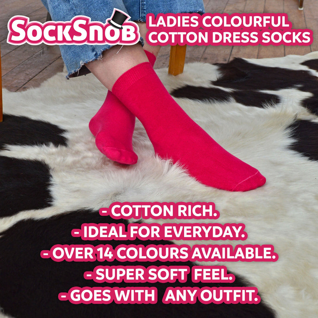 Sock Snob Womens Plain Coloured Cotton Rich Dress Socks (Multipack Options)