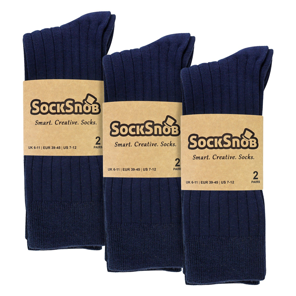 Sock Snob Mens Plain Coloured Cotton Rich Ribbed Dress Socks