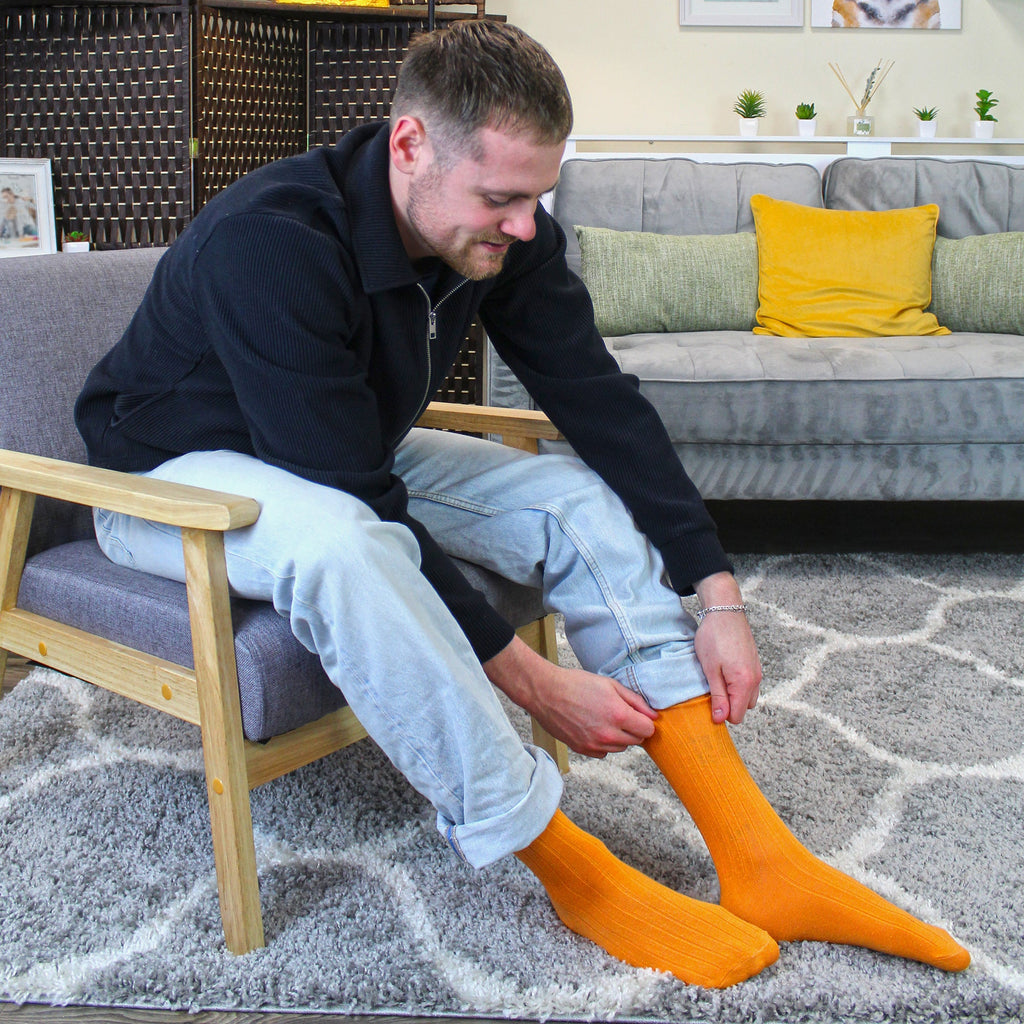Sock Snob Mens Plain Coloured Cotton Rich Ribbed Dress Socks