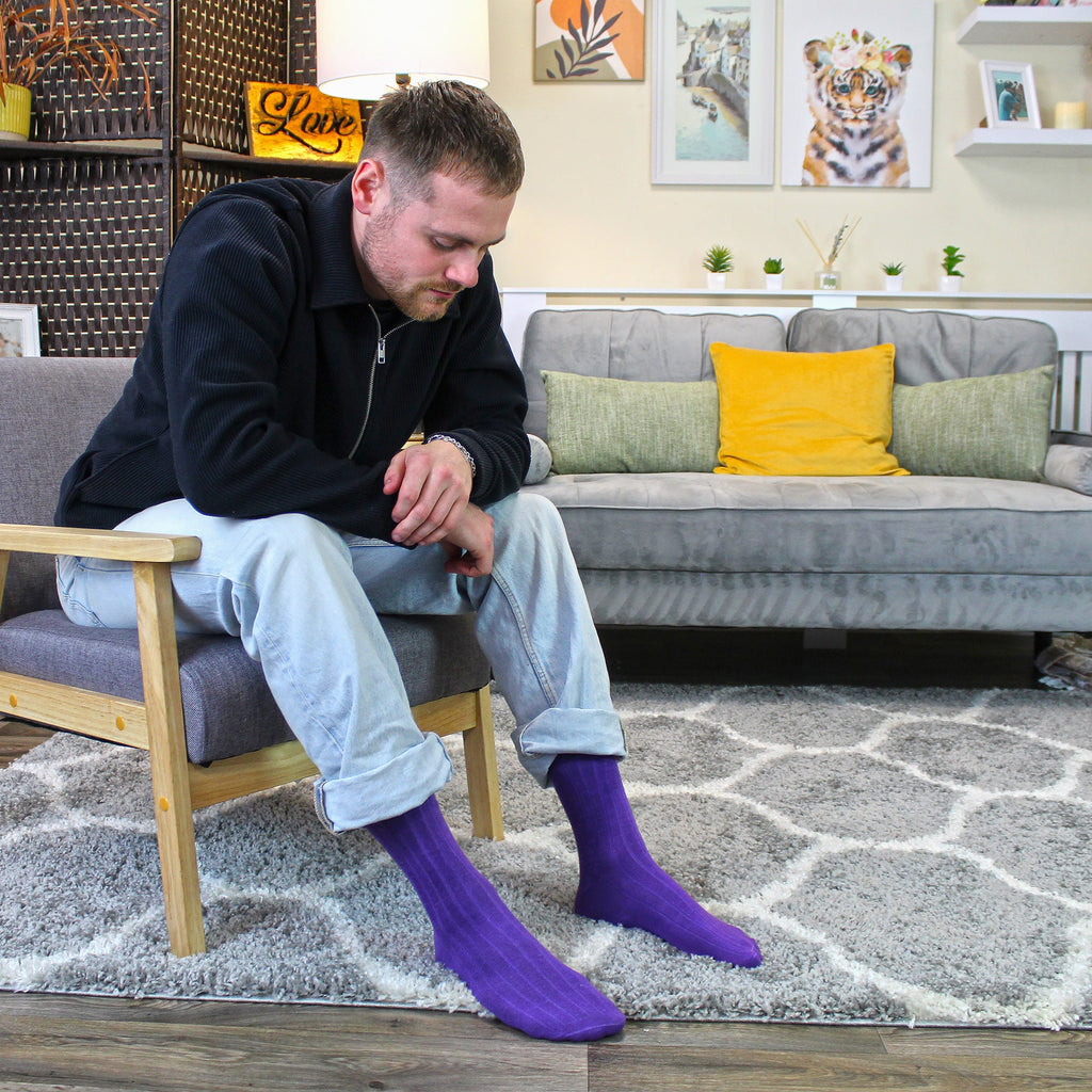 Sock Snob Mens Plain Coloured Cotton Rich Ribbed Dress Socks