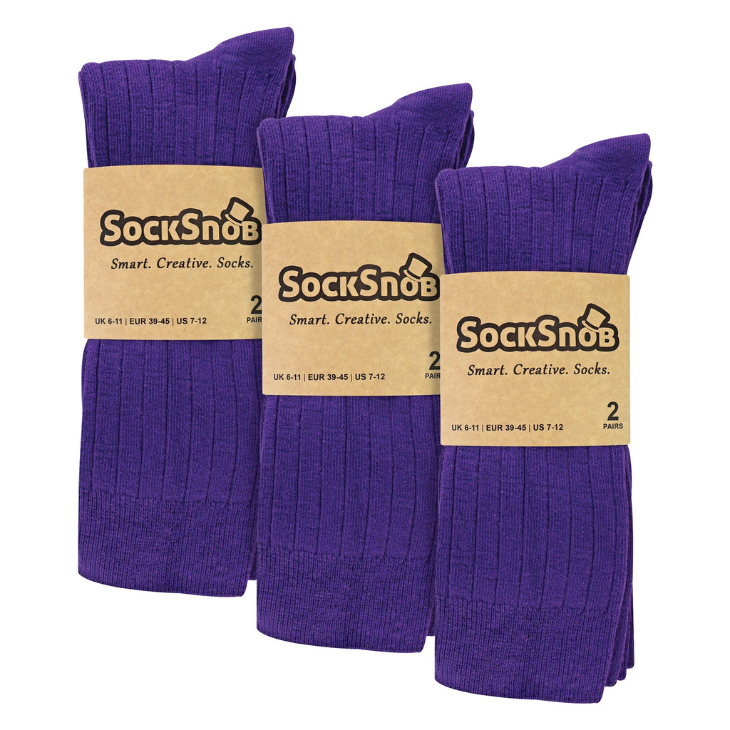 Sock Snob Mens Plain Coloured Cotton Rich Ribbed Dress Socks