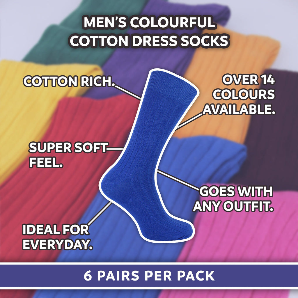 Sock Snob Mens Plain Coloured Cotton Rich Ribbed Dress Socks