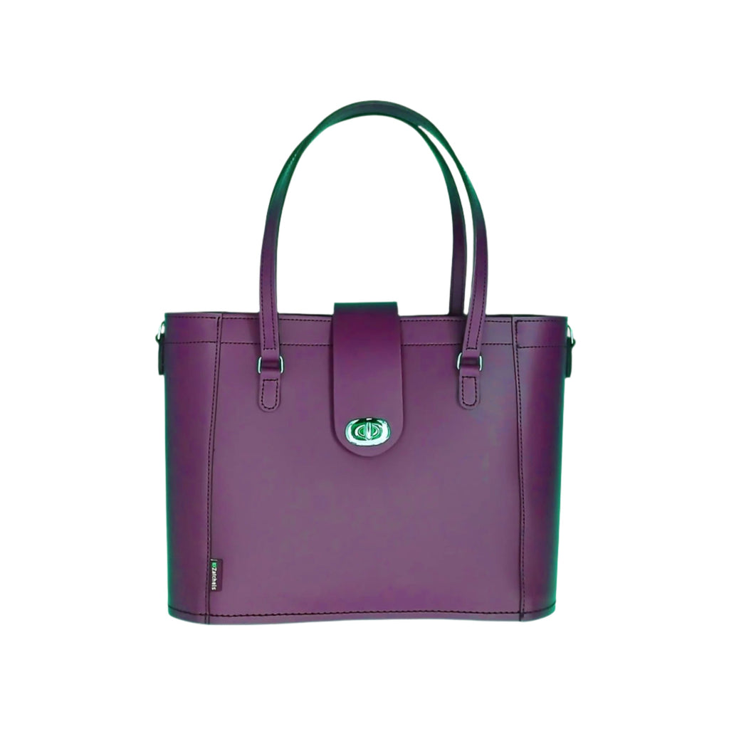 Zatchels Purple Mini Twist Lock Leather Shopper Bag front view
