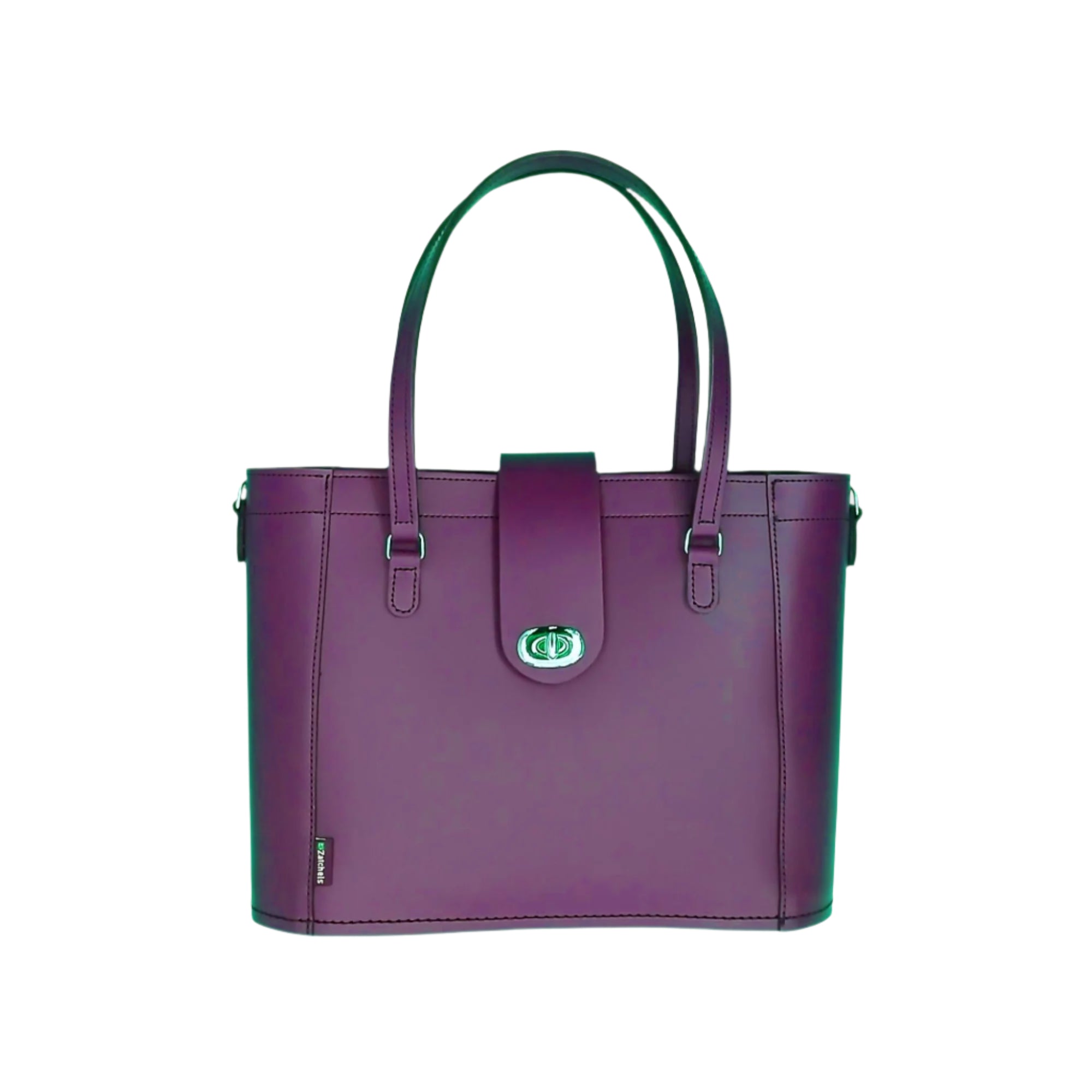 Zatchels Purple Mini Twist Lock Leather Shopper Bag front view