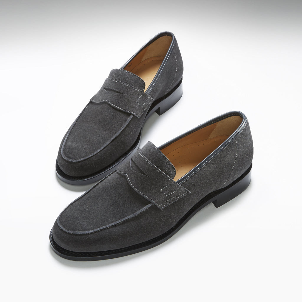 Hugs & Co Mens Slate Grey Suede Loafers Welted Leather Sole
