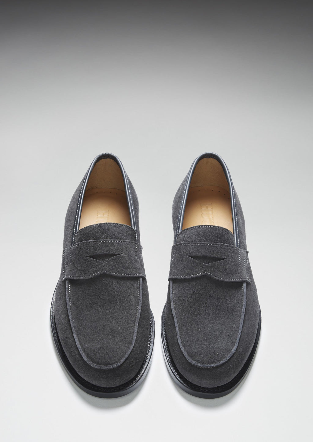 Hugs & Co Mens Slate Grey Suede Loafers Welted Leather Sole