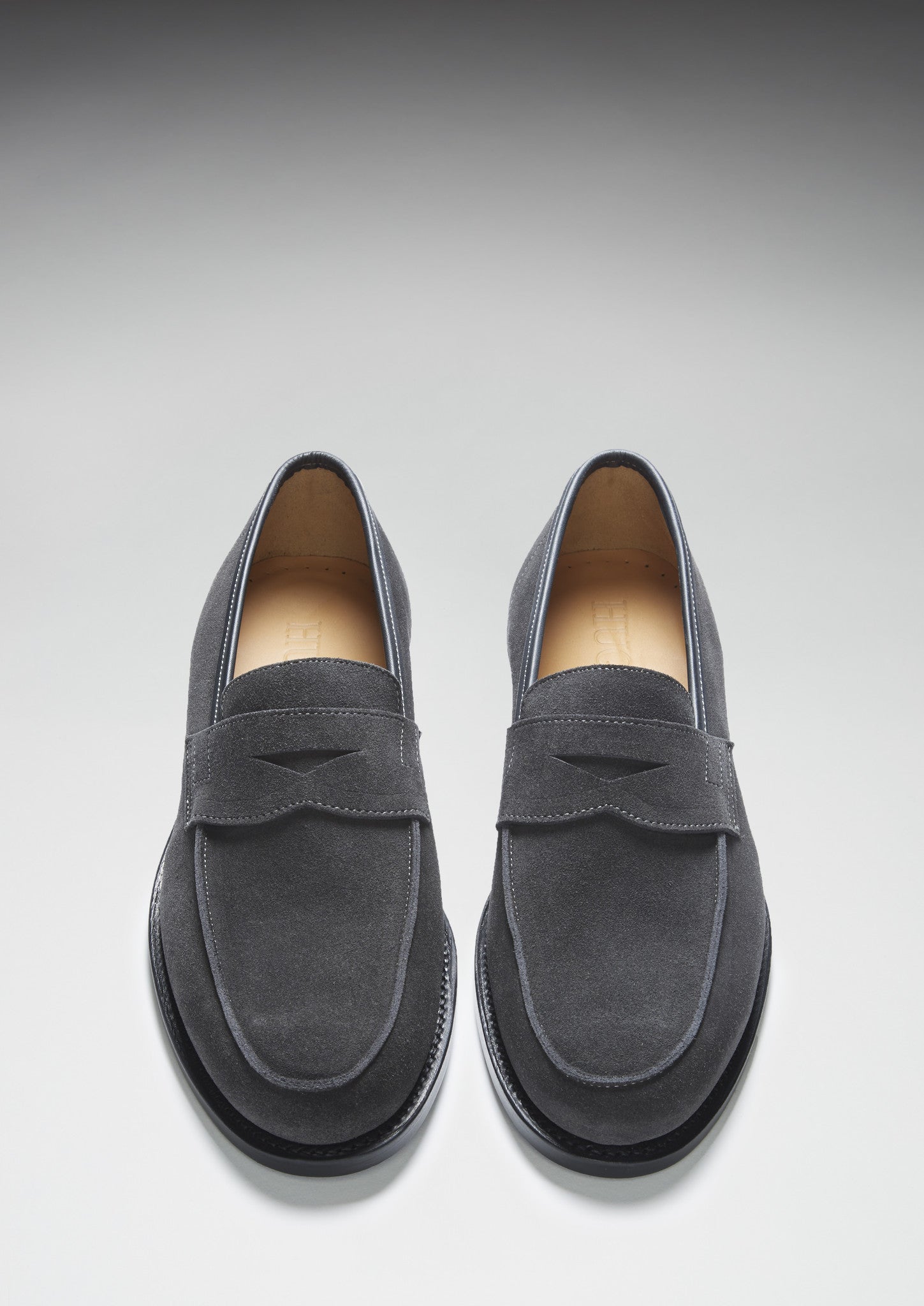 Hugs & Co Mens Slate Grey Suede Loafers Welted Leather Sole