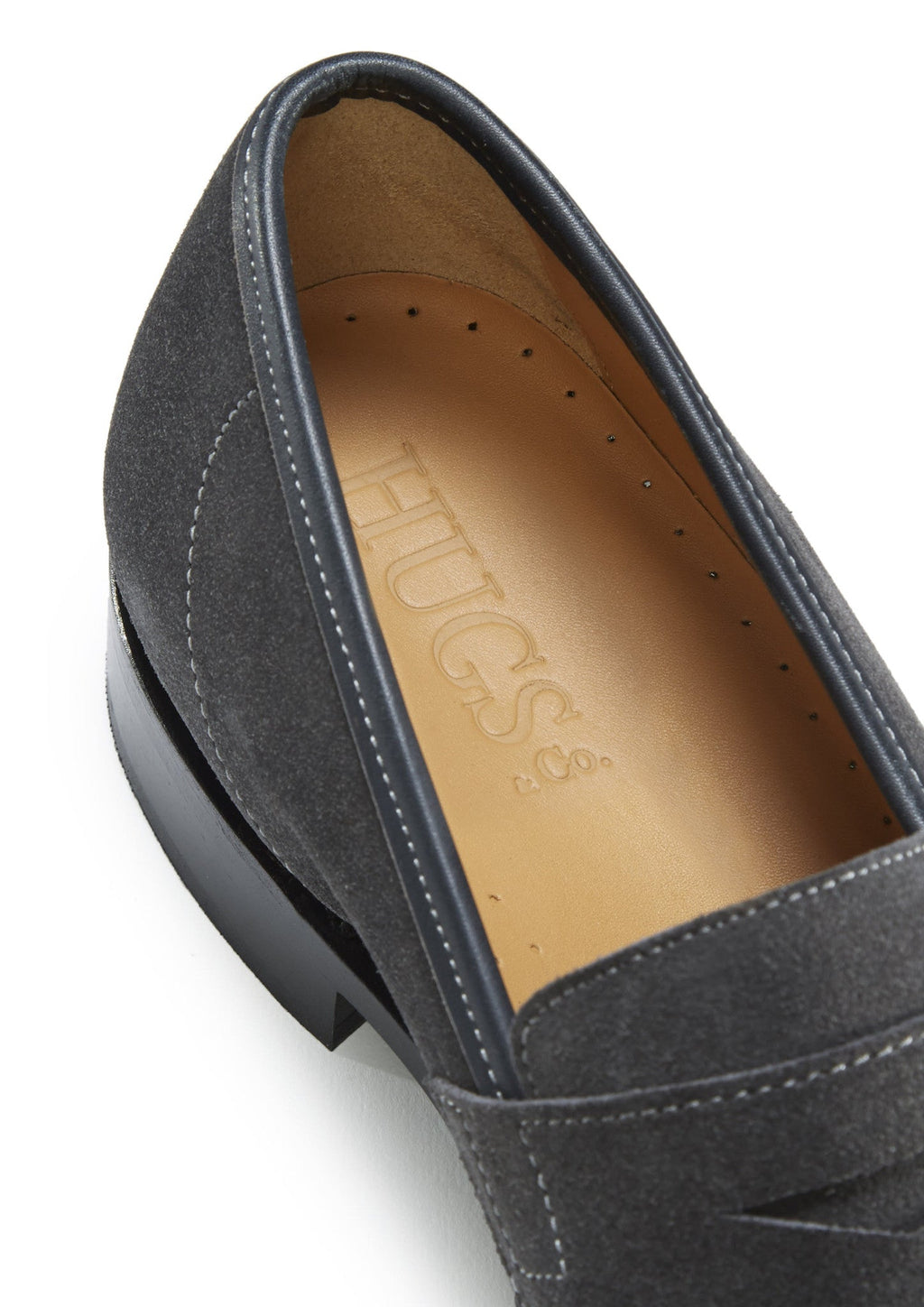 Hugs & Co Mens Slate Grey Suede Loafers Welted Leather Sole