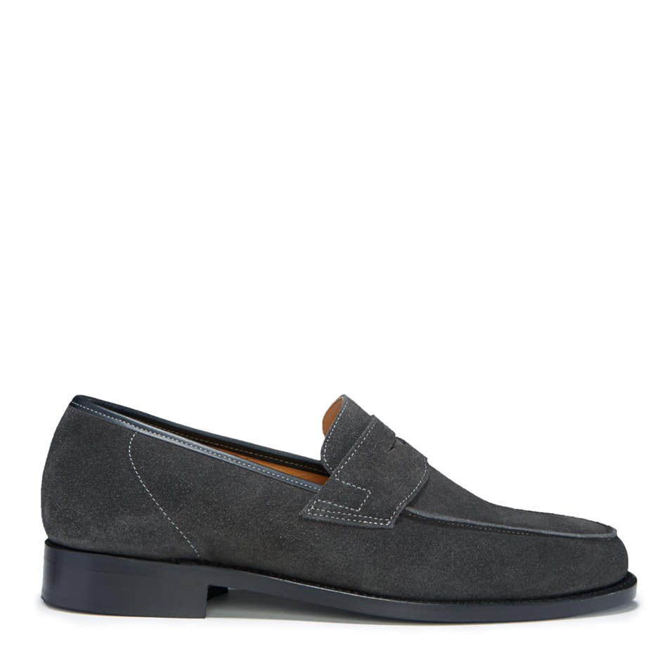 Hugs & Co Mens Slate Grey Suede Loafers Welted Leather Sole