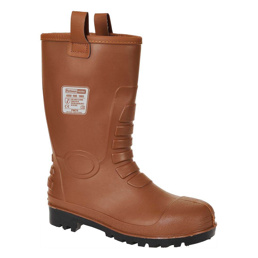 Portwest FW75 Neptune Fur Lined Waterproof Rigger Low Wellington Boots S5 CI Black / Tan