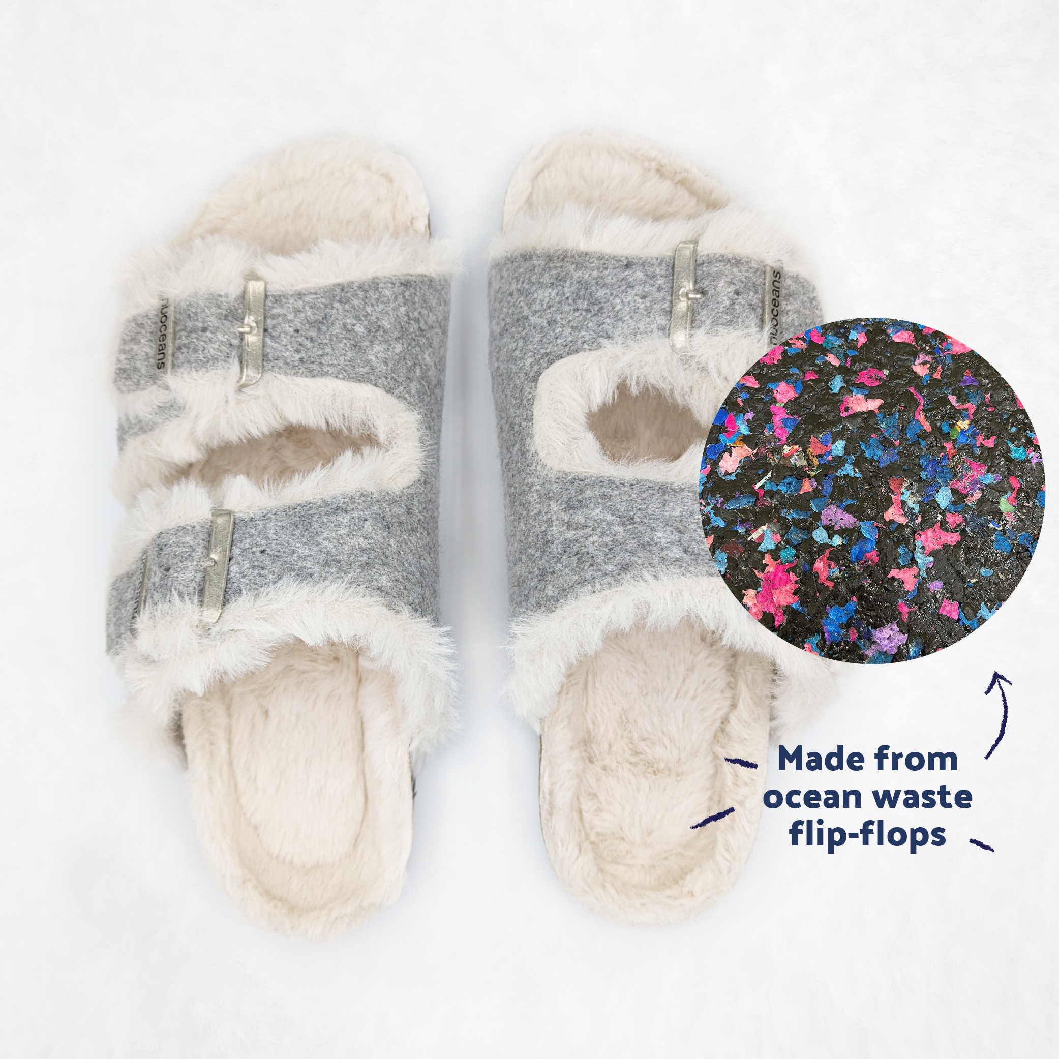 Nuoceans Fluff Grey White Vegan Sandals