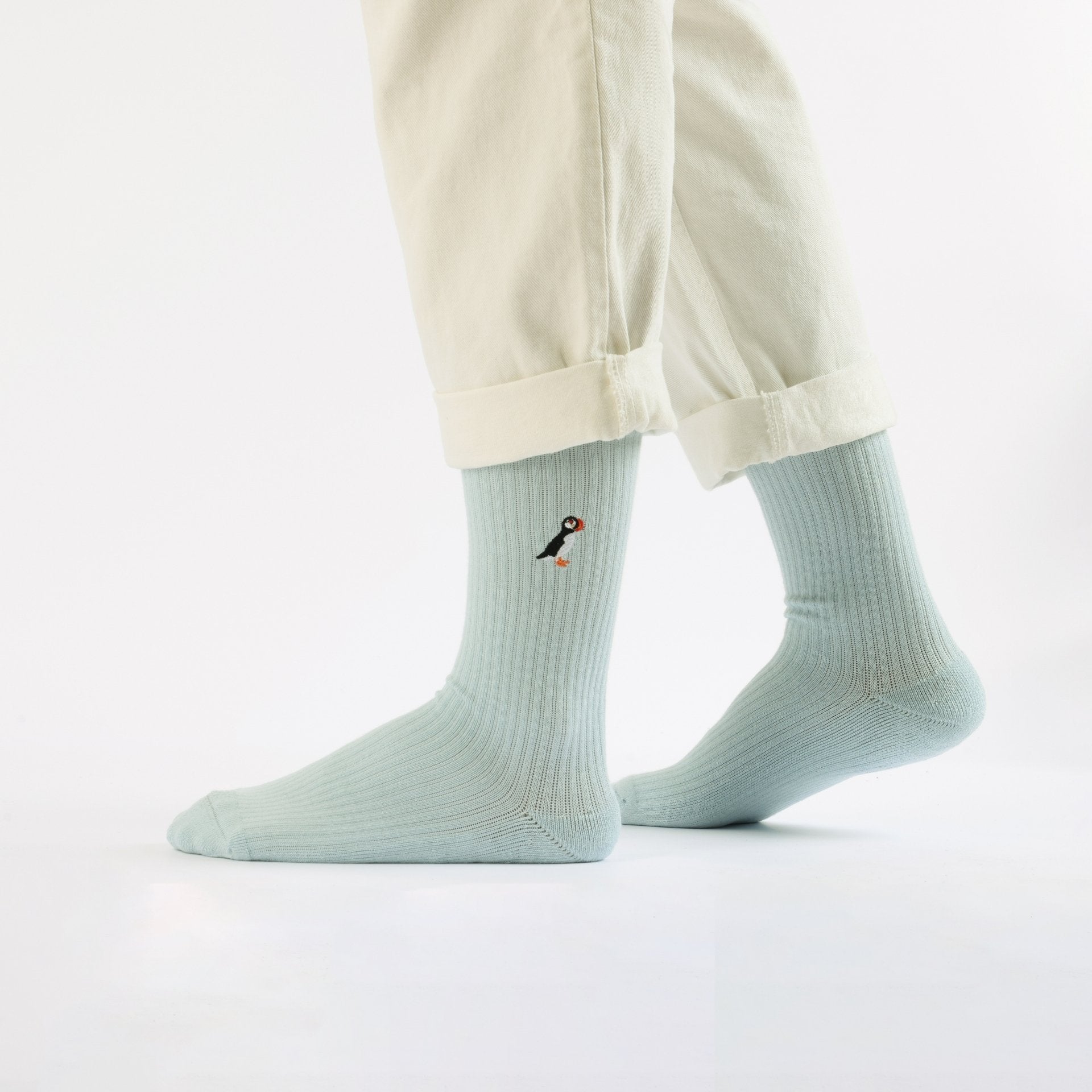 Bare Kind Save the Puffin Ribbed Bamboo Socks