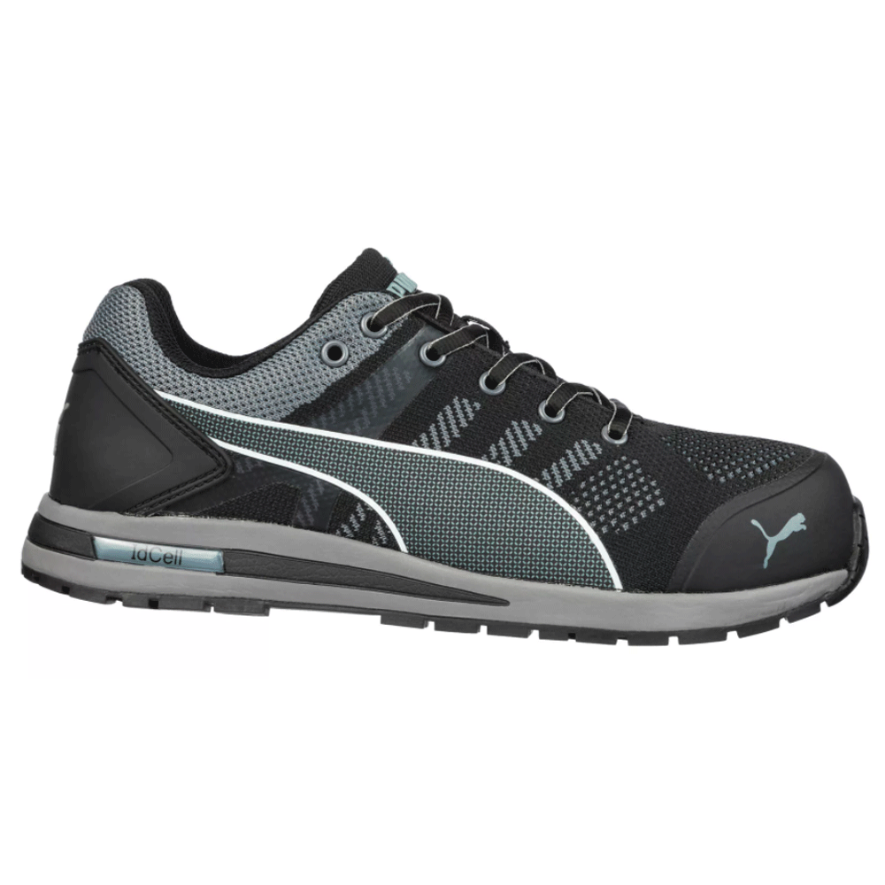 Puma Elevate Knit Low S1P ESD HRO SRC Safety Work Safety Trainers Shoe Black / Grey / Blue / Green