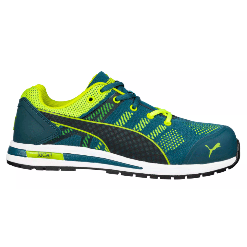 Puma Elevate Knit Low S1P ESD HRO SRC Safety Work Safety Trainers Shoe Black / Grey / Blue / Green