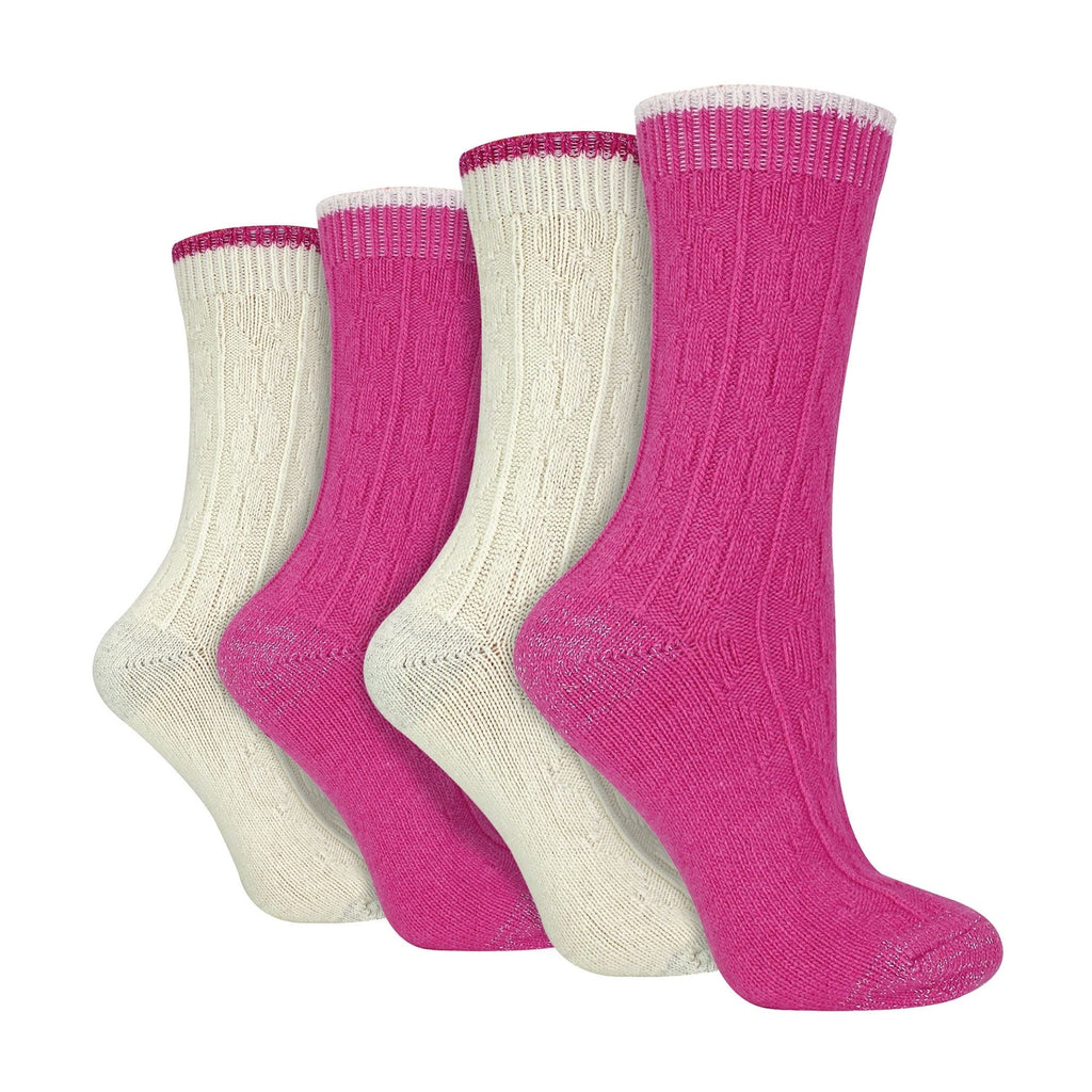 Wildfeet 4 Pack Womens Cable Knit and Lurex Glitter Socks