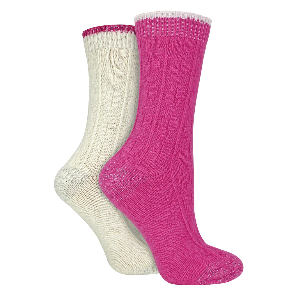 Wildfeet 4 Pack Womens Cable Knit and Lurex Glitter Socks