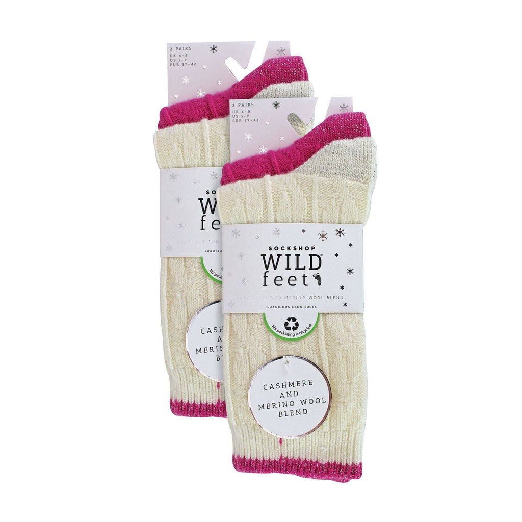 Wildfeet 4 Pack Womens Cable Knit and Lurex Glitter Socks