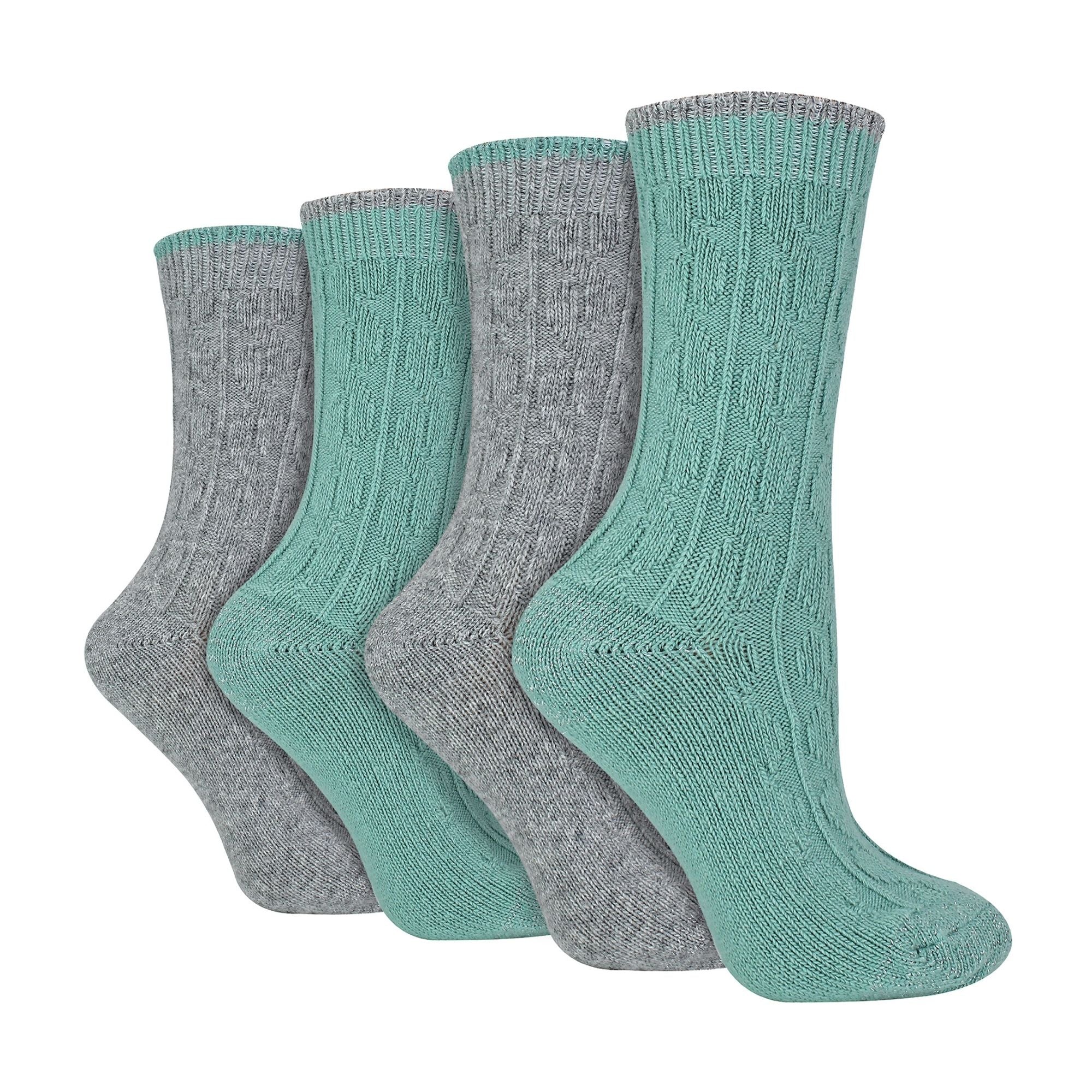 Wildfeet 4 Pack Womens Cable Knit and Lurex Glitter Socks