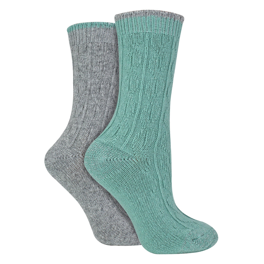 Wildfeet 4 Pack Womens Cable Knit and Lurex Glitter Socks