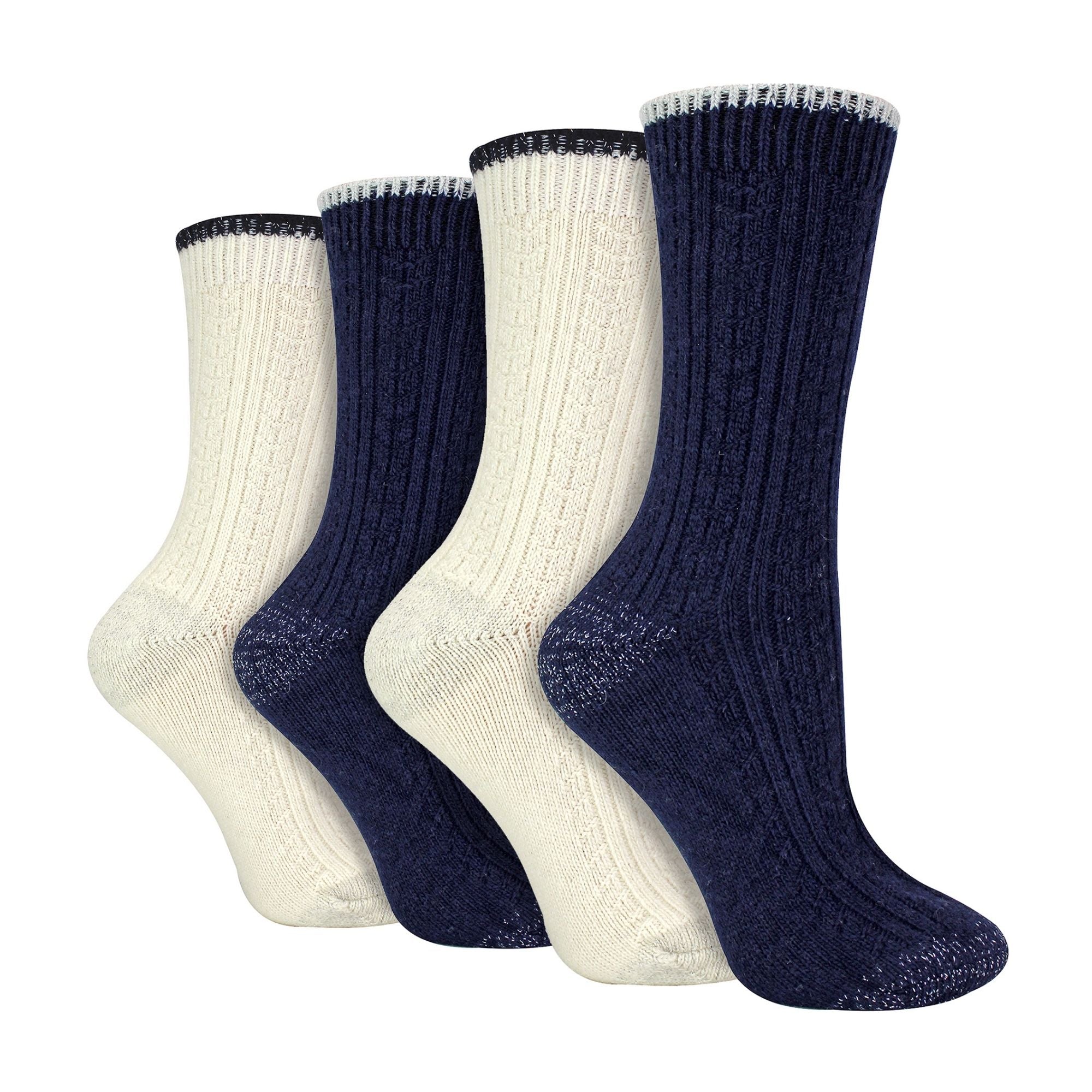 Wildfeet 4 Pack Womens Cable Knit and Lurex Glitter Socks