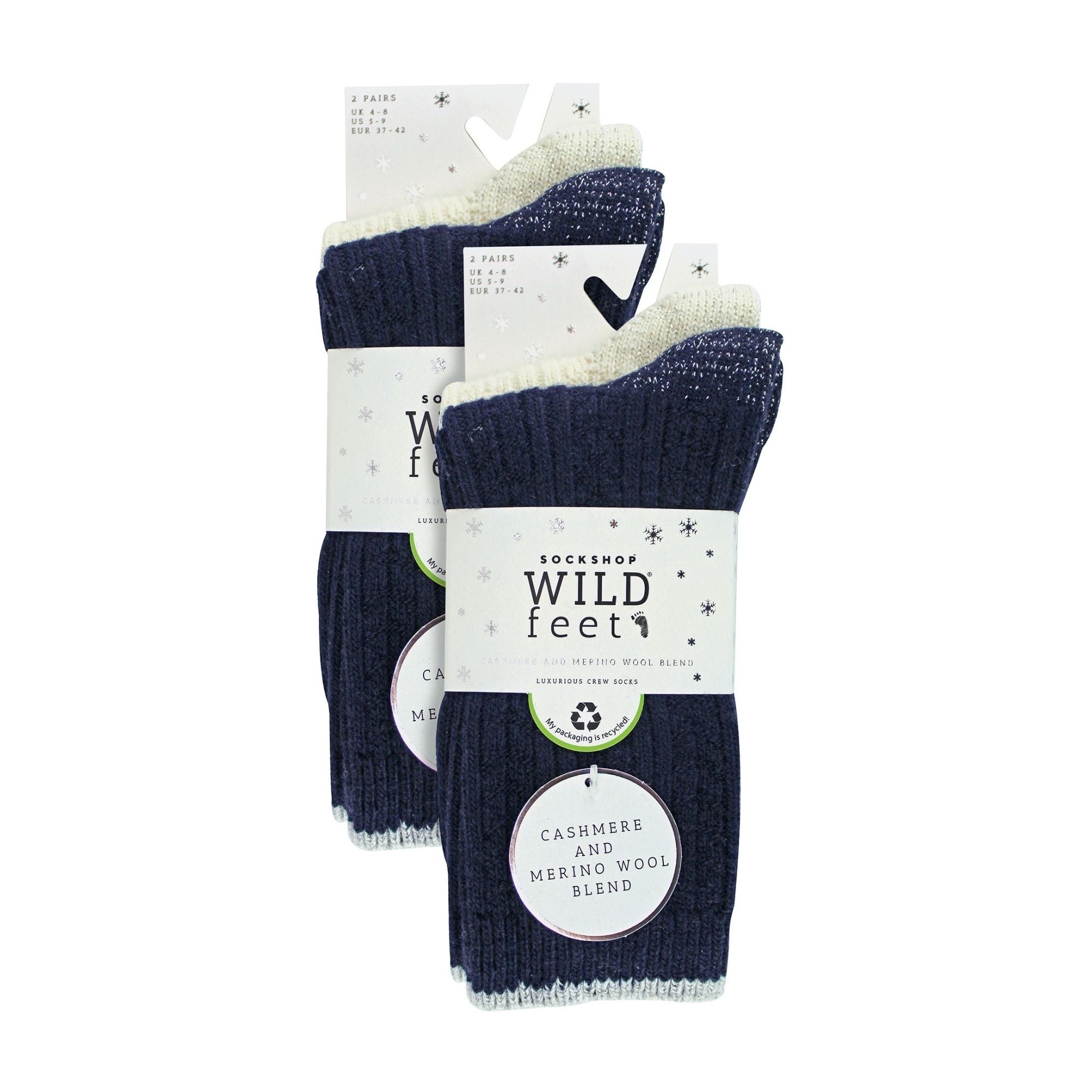 Wildfeet 4 Pack Womens Cable Knit and Lurex Glitter Socks