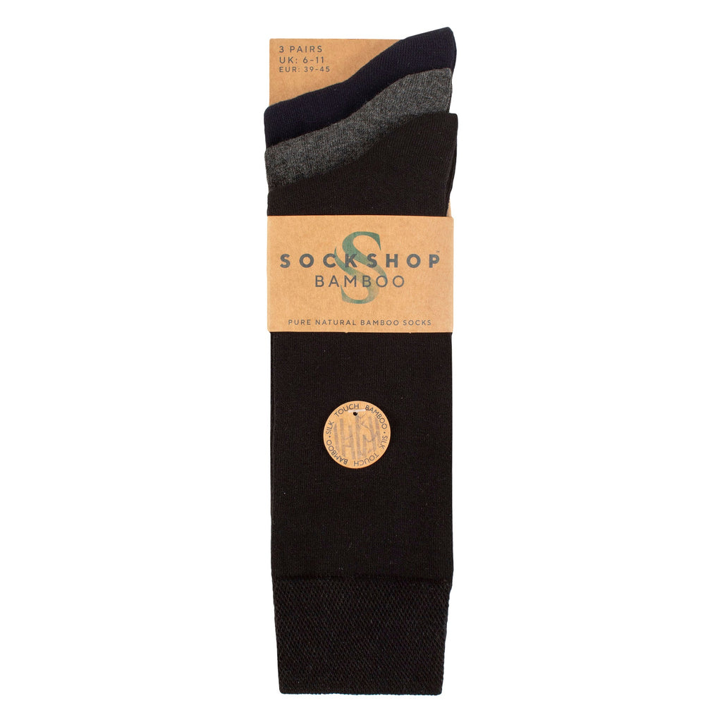 SOCKSHOP 3 Pack Mens Plain and Patterned Bamboo Socks