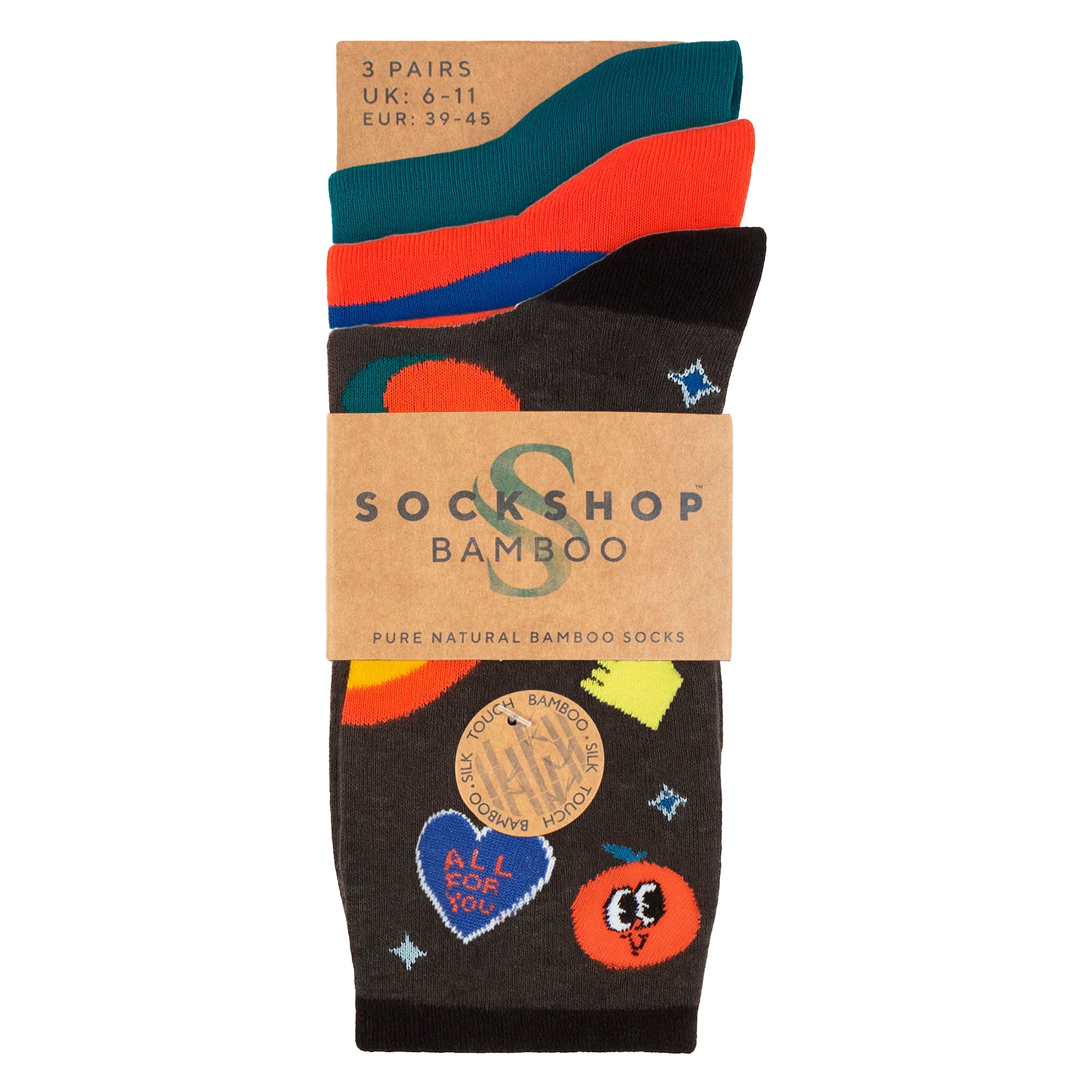 SOCKSHOP 3 Pack Mens Plain and Patterned Bamboo Socks