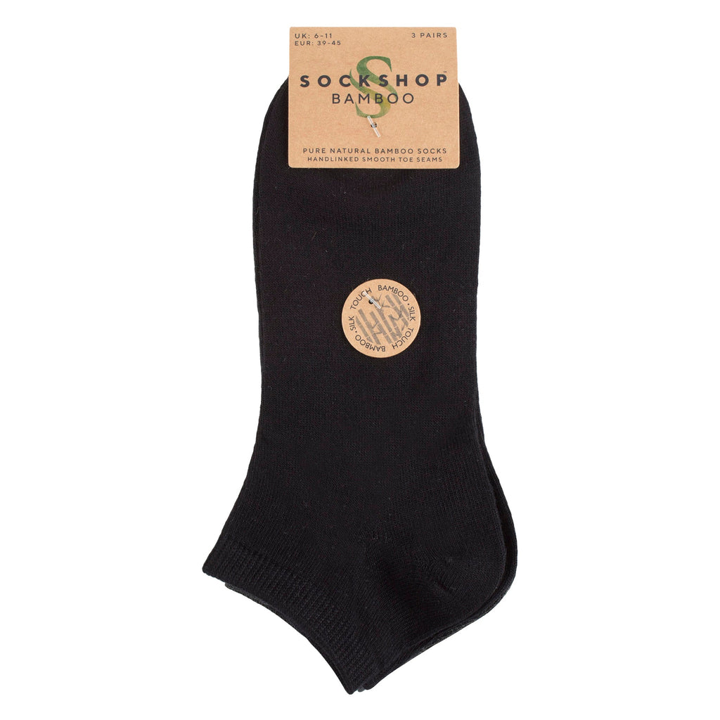 SOCKSHOP 3 Pack Mens Plain Bamboo Trainer Liner Socks